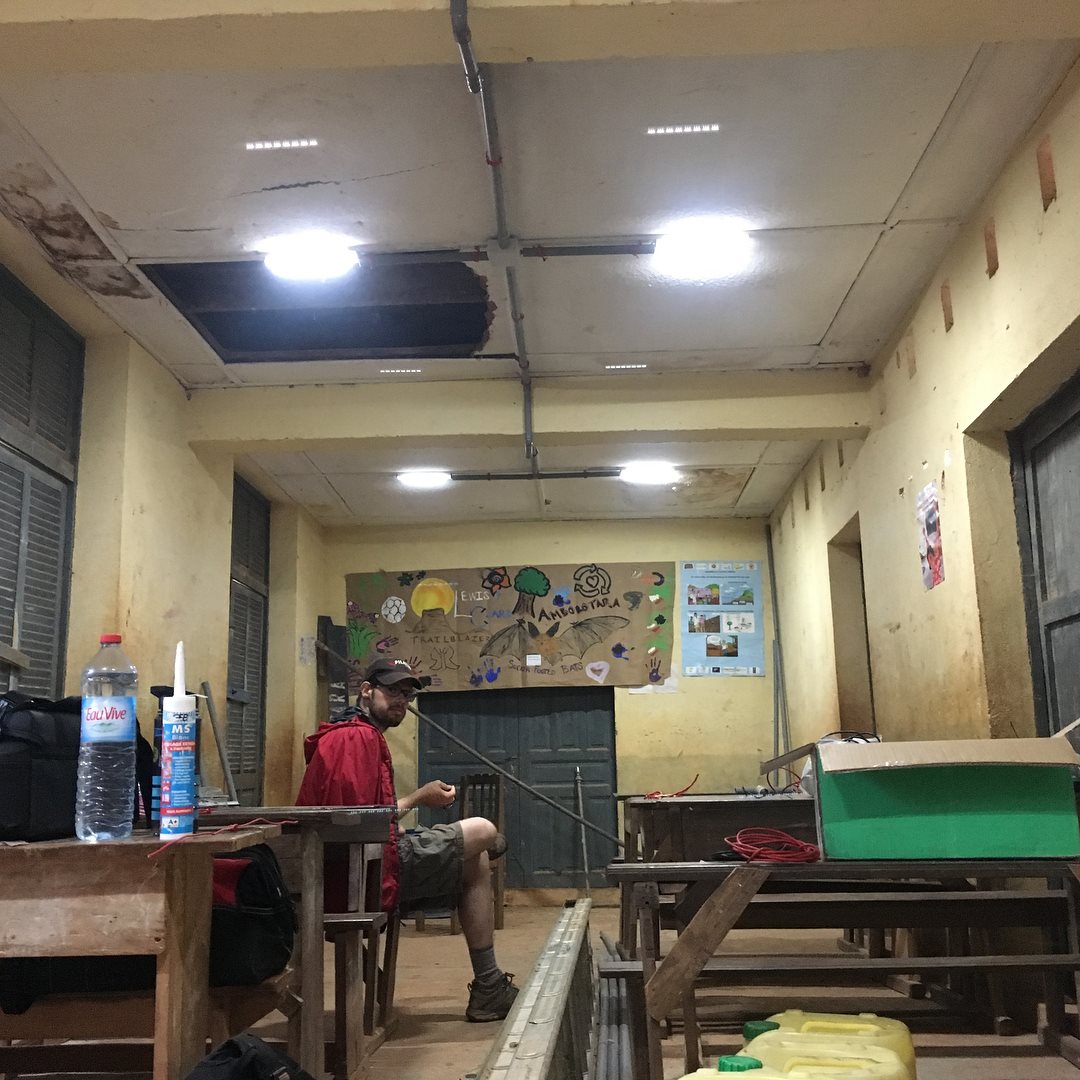 Classroom in Madagascar with lighting system installed by EWB-NU