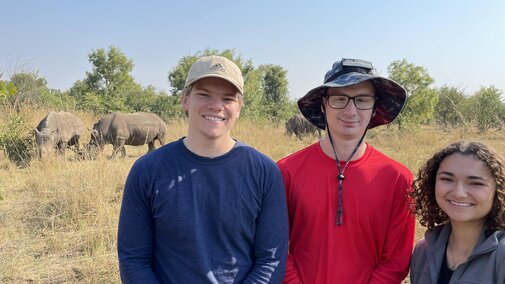 EWB-NU Zambia Team and some rhinos