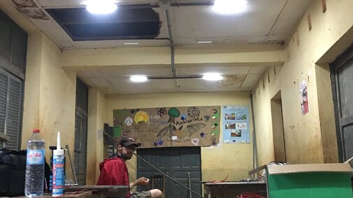 Classroom in Madagascar with lighting system installed by EWB-NU