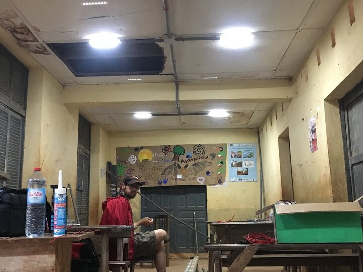 Classroom in Madagascar with lighting system installed by EWB-NU